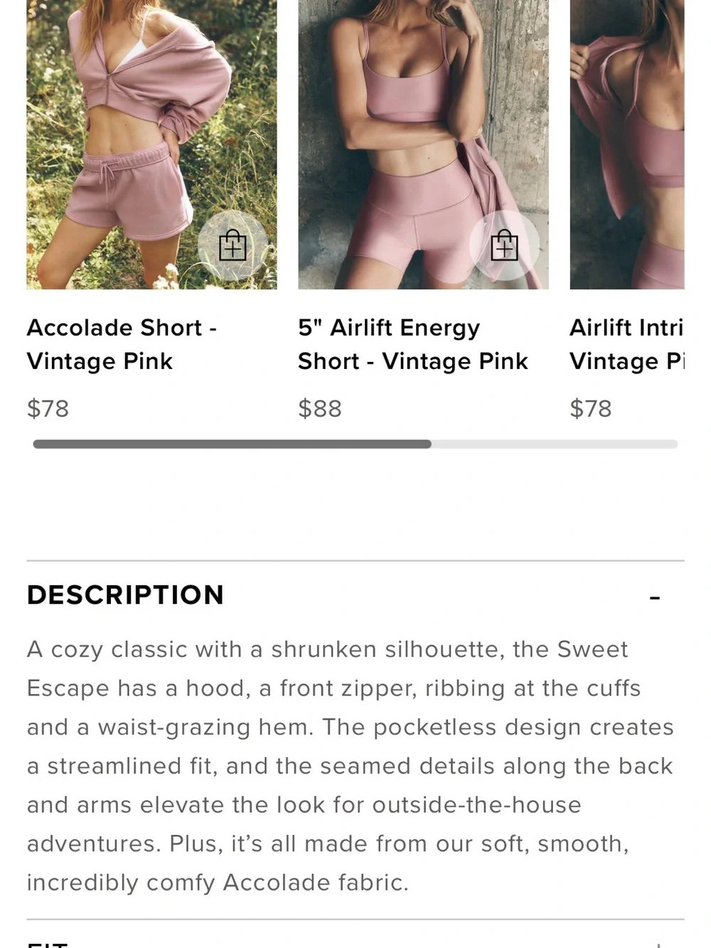 ALO Sweet Escape Zip Up Hoodie - Vintage Pink, Size M